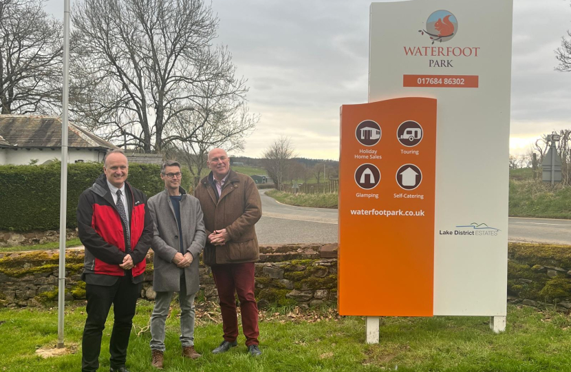 Dr Neil Hudson at Waterfoot Park with Michael Swift - General Manager for Waterfoot Park and George Kemp - Head of Parks LD Estates 