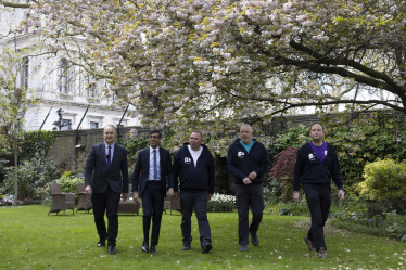 Dr Neil Hudson MP, PM Rishi Sunak, and the 3 Dad's Walking Andy Airey, Mike Palmer, Tim Own