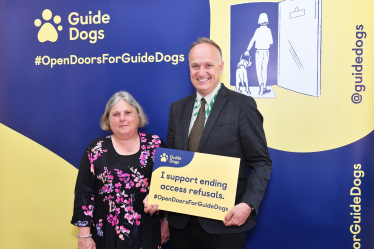 Dr Neil Hudson MP with Guide Dog owner Penny